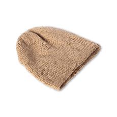 Hand-knitted Wool Beanie in Light Brown via Abury