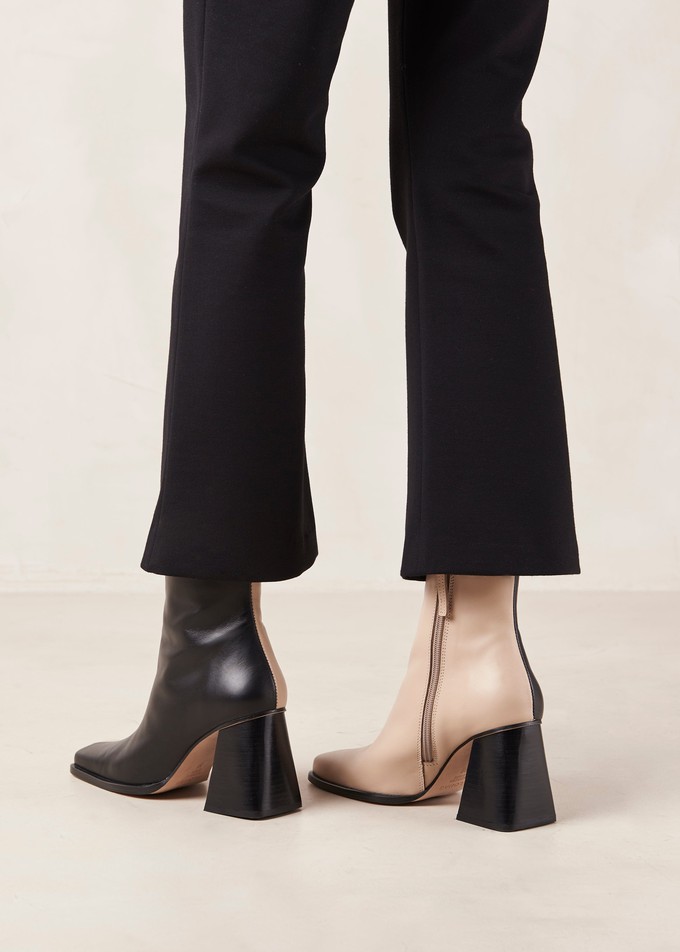 South Bicolor Stone Beige Black Leather Ankle Boots from Alohas