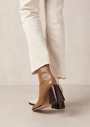 South Bicolor Camel Beige Leather Ankle Boots from Alohas