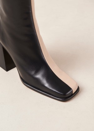 South Bicolor Stone Beige Black Leather Ankle Boots from Alohas
