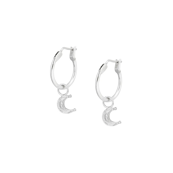 Tiny Moon Hoops Silver from Loft & Daughter