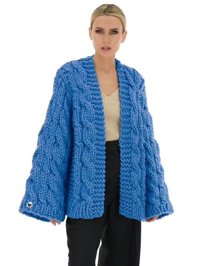Cable Knit Cardigan - Blue from Urbankissed