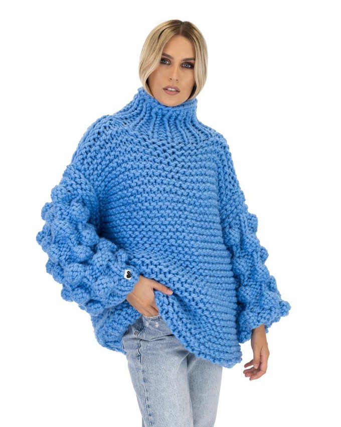 Bubble Sleeve Sweater - Blue from Urbankissed