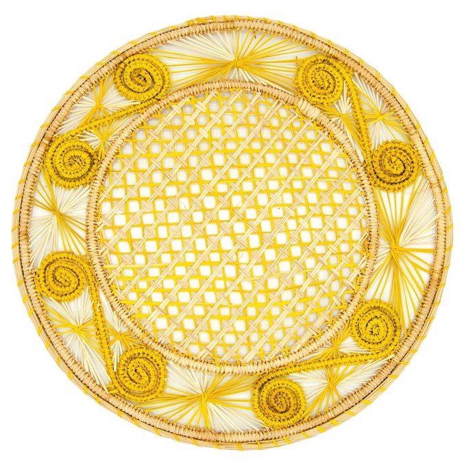 Round Placemats Natural Straw Woven Yellow & Spiral (Set x 4) from Urbankissed