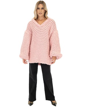 Oversized V-Neck Sweater - Pink from Urbankissed