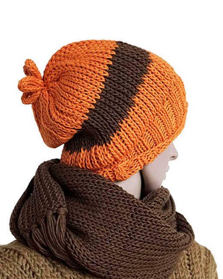 Scarf and Hat Bruin Orange - Merino Wool and Bio Cotton from Quetzal Artisan