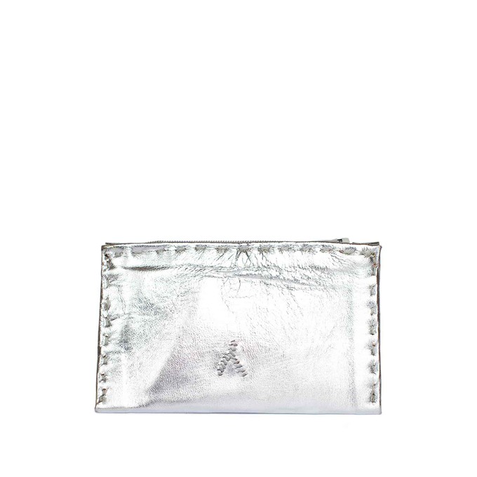 Embroidered Leather Coin Wallet in Silver from Abury