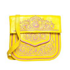 Embroidered Leather Berber Bag in Yellow, Rosé via Abury