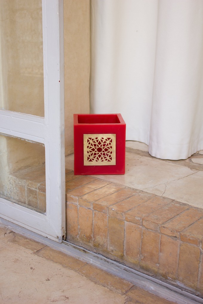 Large Lantern from Red Wax with Metal Decoration from Abury