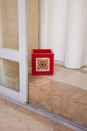 Large Lantern from Red Wax with Metal Decoration from Abury