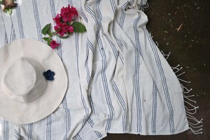 Striped Cotton Beach Towel in Beige, Blue from Abury