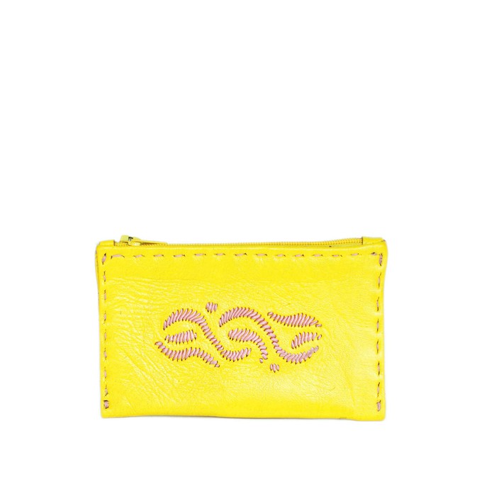 Embroidered Leather Coin Wallet in Yellow, Rosé from Abury