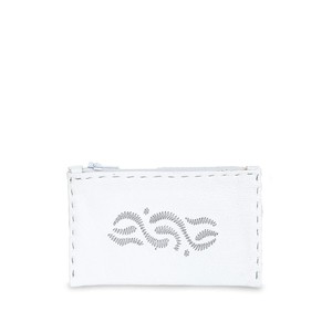 Embroidered Leather Coin Wallet in White, Silver from Abury