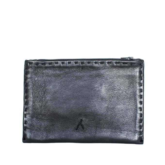 Embroidered Leather Pouch in Black from Abury