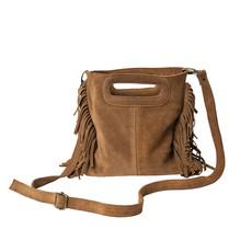"Sanna" Suede Leather Mini Fringe Bag in Brown via Abury
