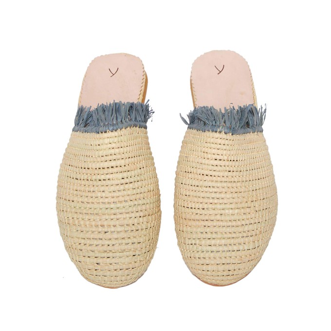 Raffia Slippers with Fringes in Beige, Grey from Abury