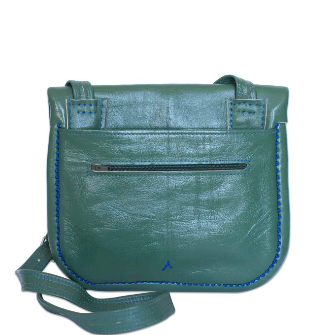Embroidered Leather Berber Bag in Green, Blue from Abury