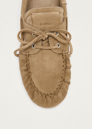 Rowan Suede Beige Leather Loafers from Alohas