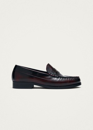 Rivet Vintage Effect Burgundy Leather Loafers from Alohas