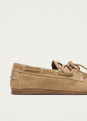Rowan Suede Beige Leather Loafers from Alohas