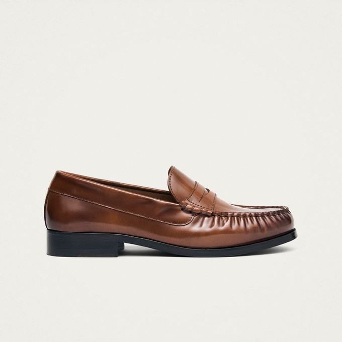 Rivet Vintage Effect Tan Leather Loafers from Alohas