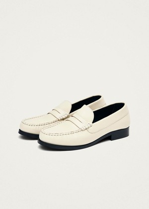 Rivet Cream Leather Loafers from Alohas