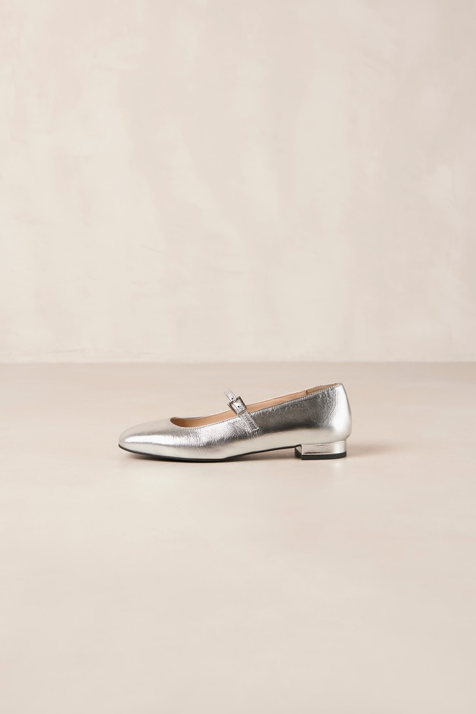 Por Do Sol Shimmer Silver Leather Ballet Flats from Alohas