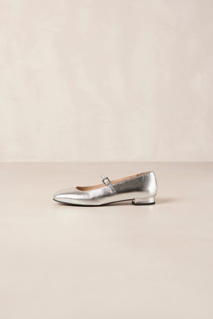 Por Do Sol Shimmer Silver Leather Ballet Flats from Alohas