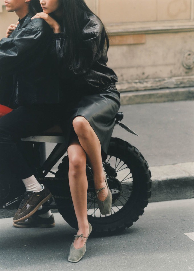 Sway Suede Khaki Leather Ballet Flats from Alohas