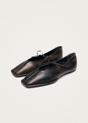 Sway Vintage Effect Brown Leather Ballet Flats from Alohas