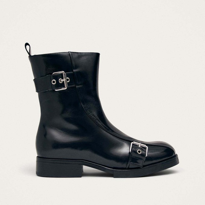Agyness Black Leather Ankle Boots from Alohas