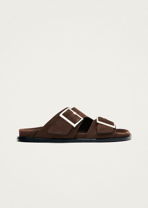 Alba Suede Brown Leather Sandals from Alohas