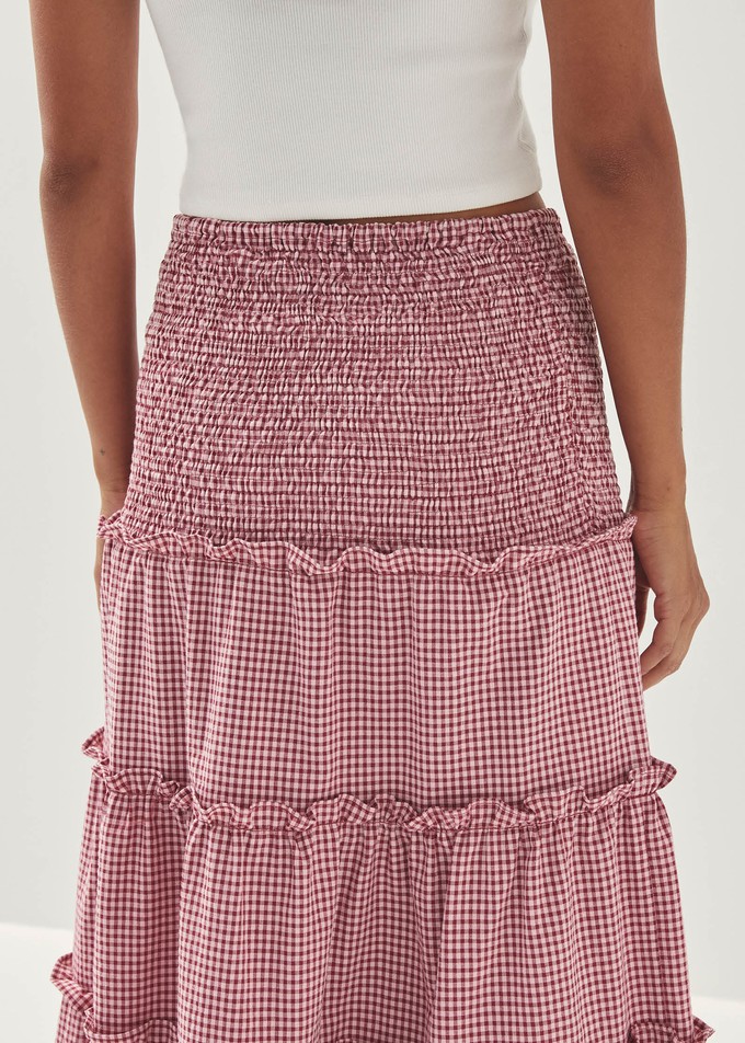 Atenea Checks Burgundy Skirt from Alohas