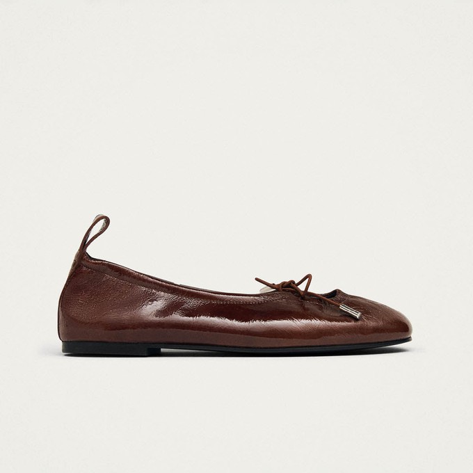 Rosalind Patent Brown Leather Ballet Flats from Alohas