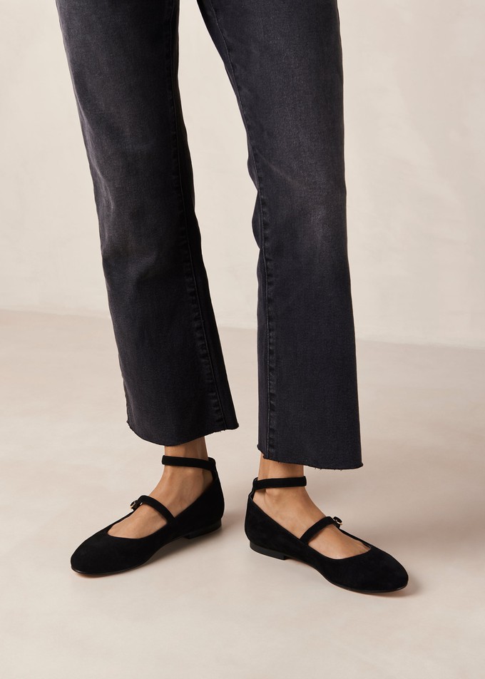Evelyn Suede Black Leather Ballet Flats from Alohas