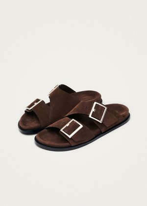 Alba Suede Brown Leather Sandals from Alohas