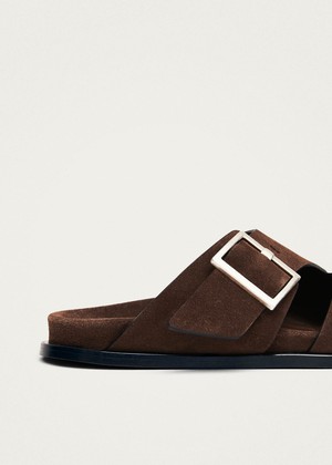 Alba Suede Brown Leather Sandals from Alohas