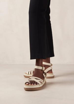 Buckle Up Cream Leather Sandals from Alohas