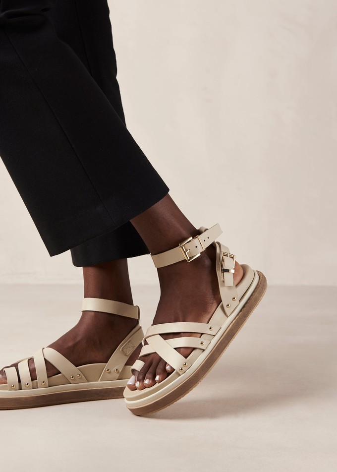 Buckle Up Cream Leather Sandals from Alohas