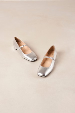 Por Do Sol Shimmer Silver Leather Ballet Flats from Alohas