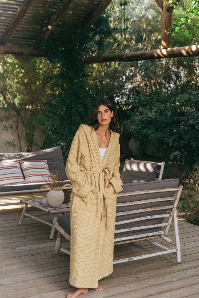 Waffle bathrobe SNUGGLE in Mustard from AmourLinen