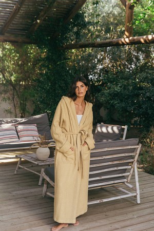 Waffle bathrobe SNUGGLE in Mustard from AmourLinen