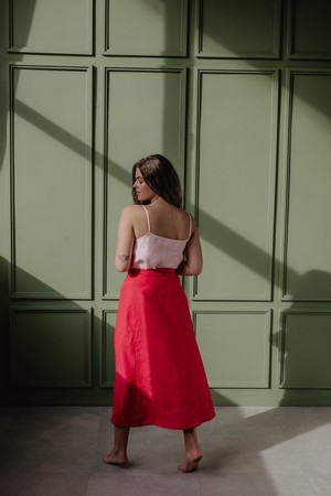 Iris linen wrap skirt in Viva Magenta from AmourLinen