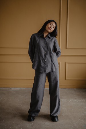 Odense casual linen shirt in Charcoal from AmourLinen