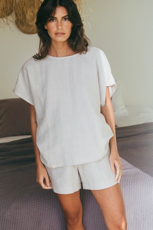 Cloud Nine short sleeve linen pajama set in Cream from AmourLinen