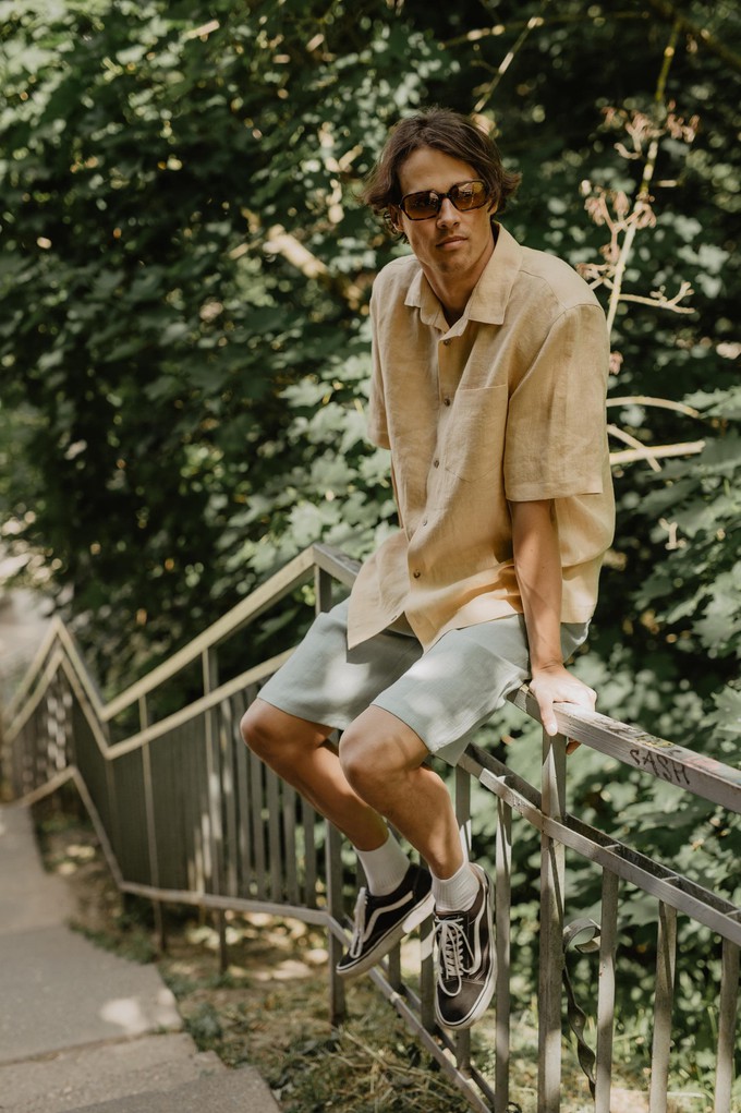Magnus oversized short sleeve linen shirt in Mustard from AmourLinen