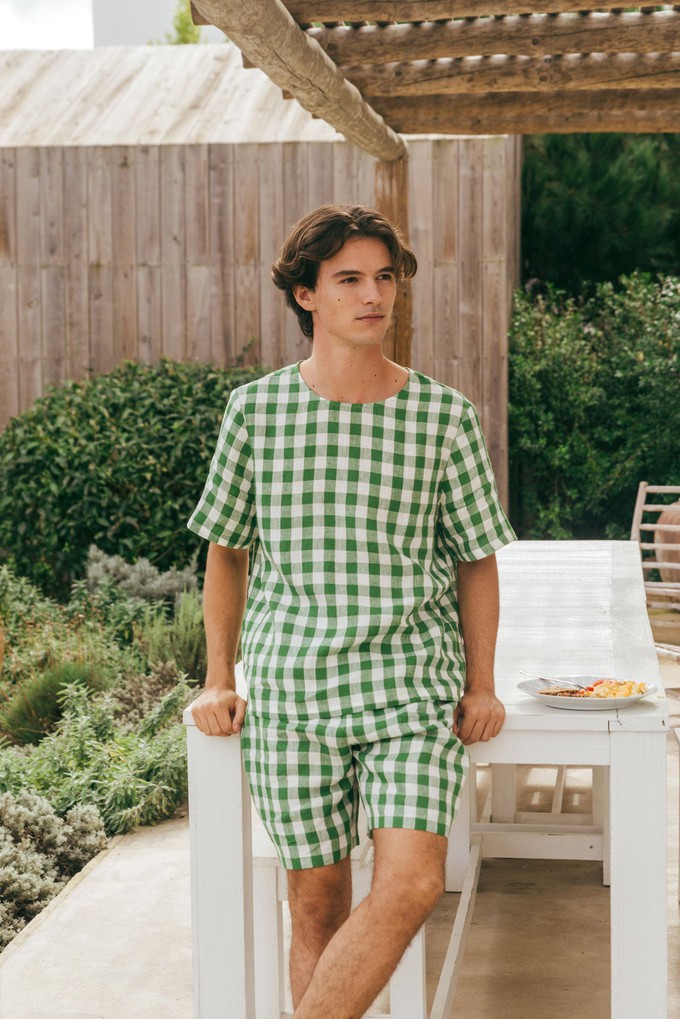 Billy linen pajama set in Green Gingham from AmourLinen