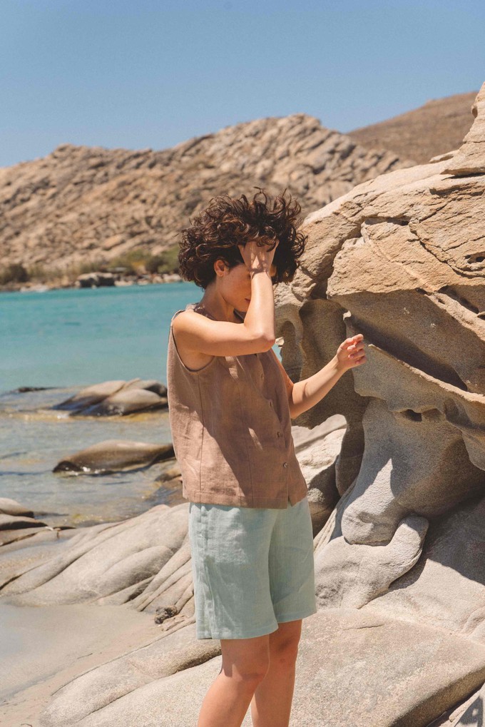 Matilda long linen shorts in Sage Green from AmourLinen