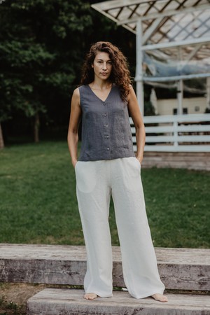 Linen button top Tunis in Charcoal | sale from AmourLinen