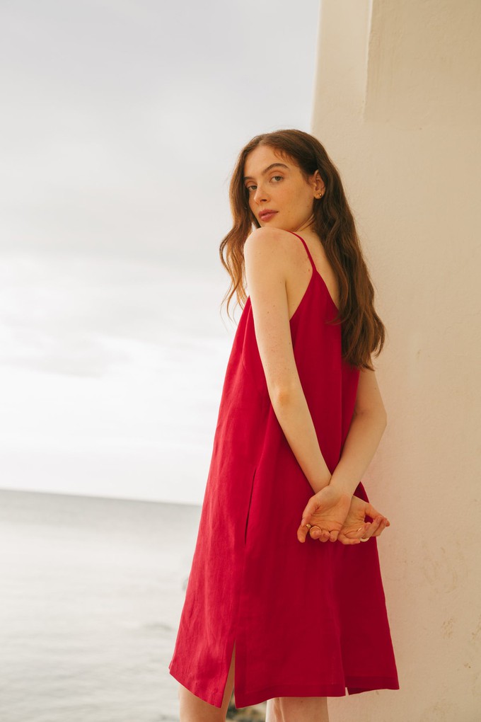 Zoe linen slip dress in Viva Magenta from AmourLinen